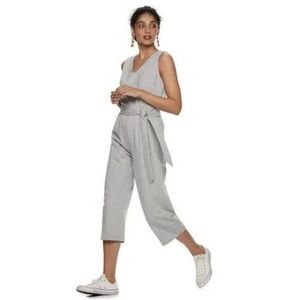 Gray Tie Front Knit Jumpsuit